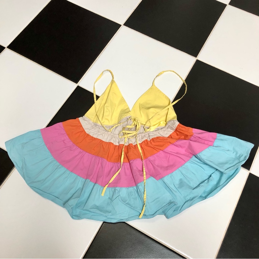 Staud Olympia Colorblock Spaghetti Strap Flowy Tank Top Multi Baby Blue Pink szM - Picture 9 of 14